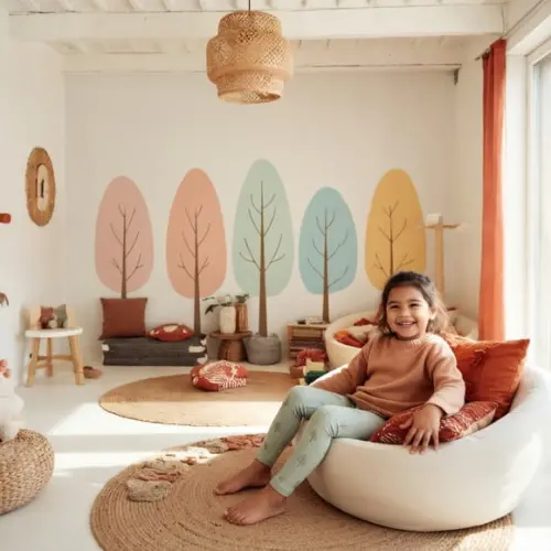 Adesivo de Parede Bosque Árvores Coloridas Quarto de Menina
