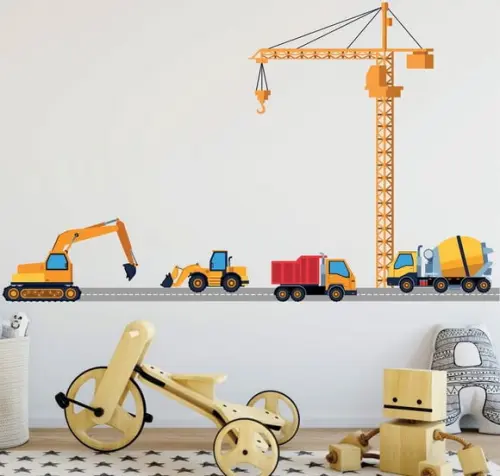 Adesivo de Parede Carrinhos de Construção + Guindaste