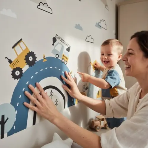 Adesivo de Parede Carrinhos de Construção Boho