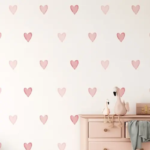 Adesivo de Parede Corações Rosa Aquarela - Adesivo Corações
