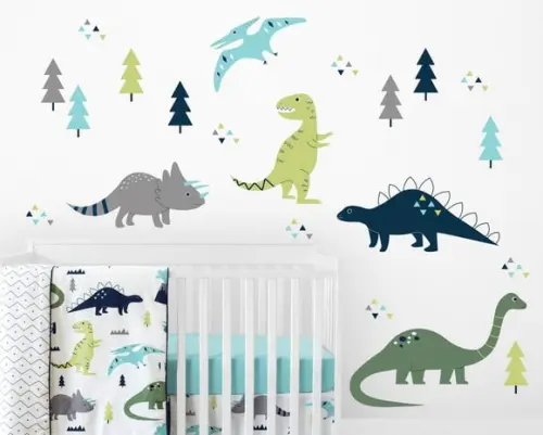 Adesivo de Parede Dinossauros, Triângulos e Pinheiros