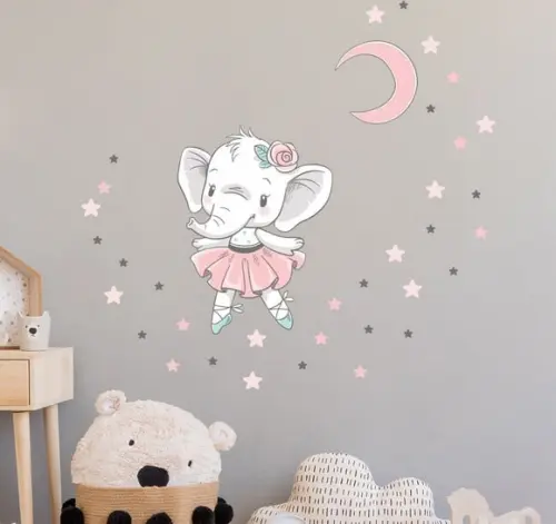Adesivo de parede elefantinha, lua e estrelas