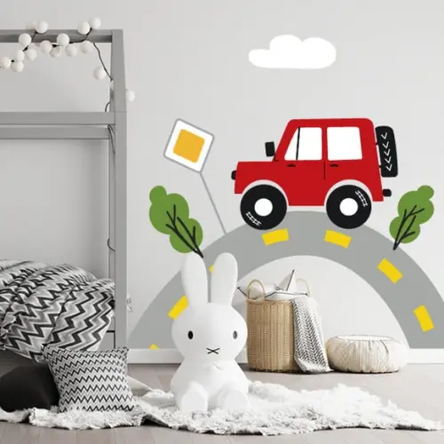 Adesivo de Parede Estrada com Carrinho - Adesivo Carrinhos
