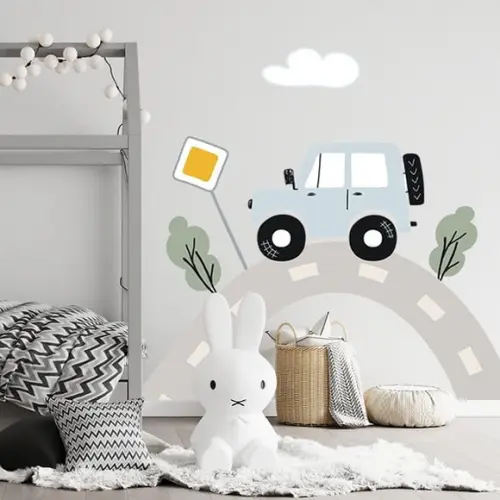 Adesivo de Parede Estrada com Carrinho - Adesivo Carrinhos
