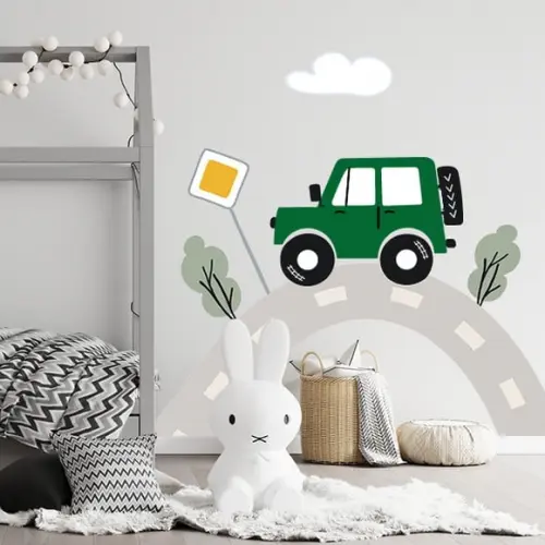 Adesivo de Parede Estrada com Carrinho Verde
