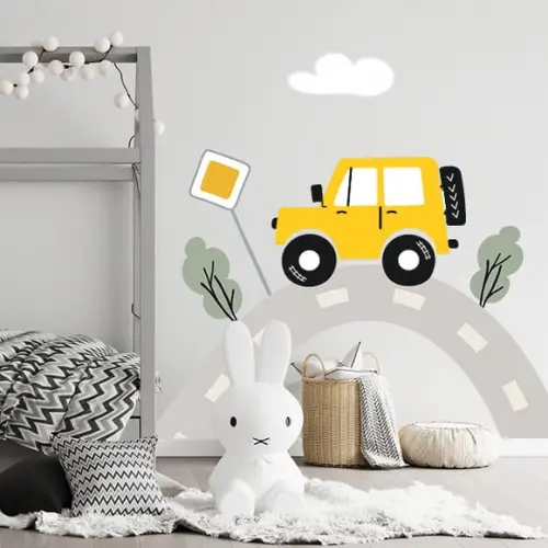 Adesivo de Parede Estrada com Carrinho Amarelo