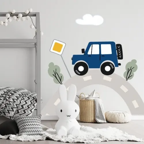 Adesivo de Parede Estrada com Carrinho Azul