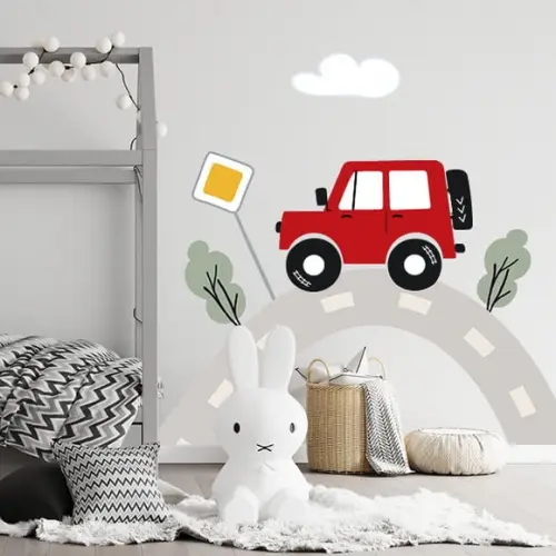 Adesivo de Parede Estrada com Carrinho Vermelho