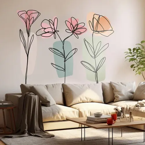 Adesivo de Parede Floral Boho - Adesivo Floral Minimalista