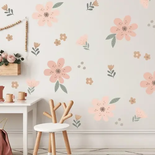 Adesivo de Parede Floral - Florzinhas, Folhas e Bolinhas