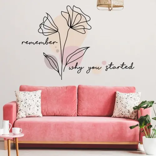Adesivo de Parede Floral Boho Minimalista + Frase