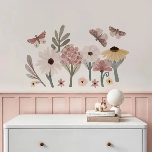 Adesivo de Parede Flores e Borboletas - Decoração Aquarela