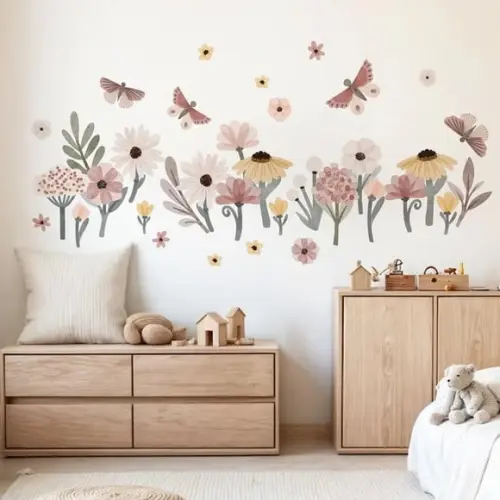 Adesivo de Parede Flores e Borboletas - Decoração Aquarela
