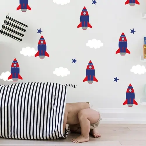 Adesivo de Parede Foguetes, Nuvens, Estrelas