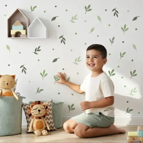 Adesivo de Parede Folhinhas Verdes Minimalista Infantil