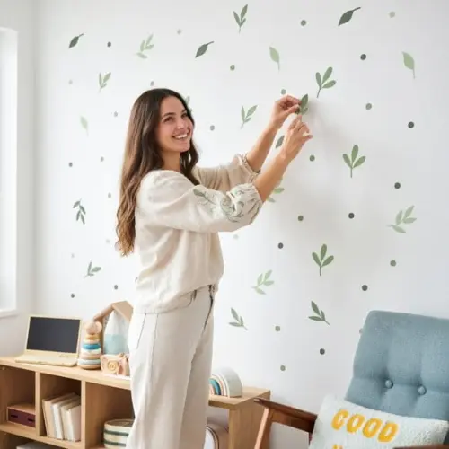 Adesivo de Parede Folhinhas Verdes Minimalista Infantil