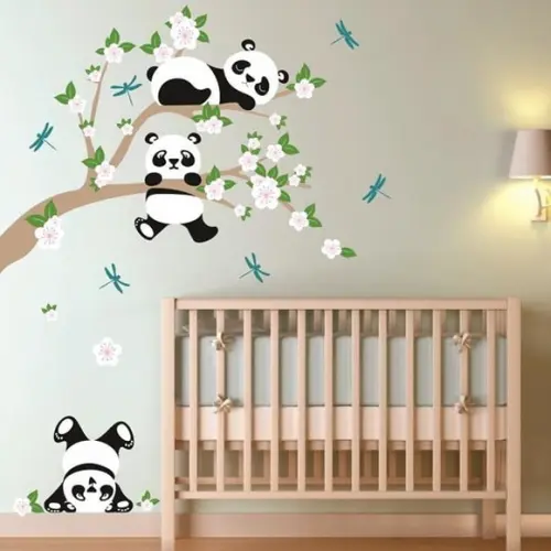 Adesivo de Parede Galho de Cerejeira com Pandas