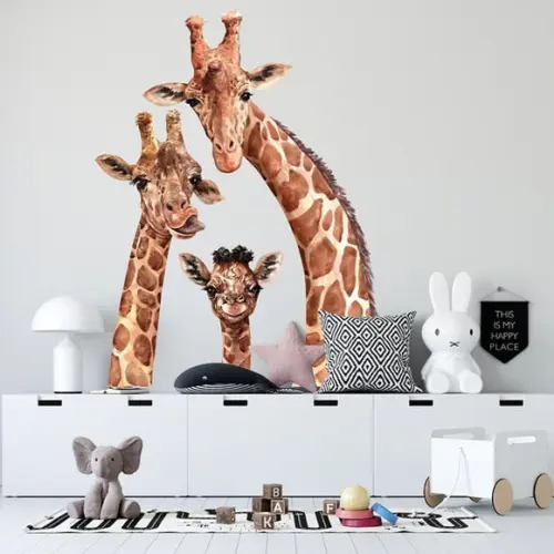 Adesivo de Parede Girafas Aquarelada-adesivo Girafas Família