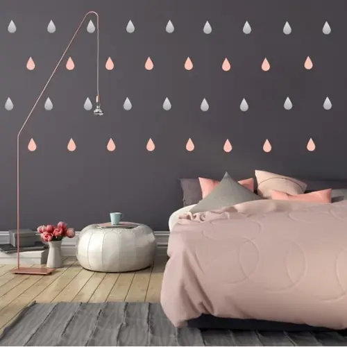 Adesivo de Parede Gotas Rosa e Prata
