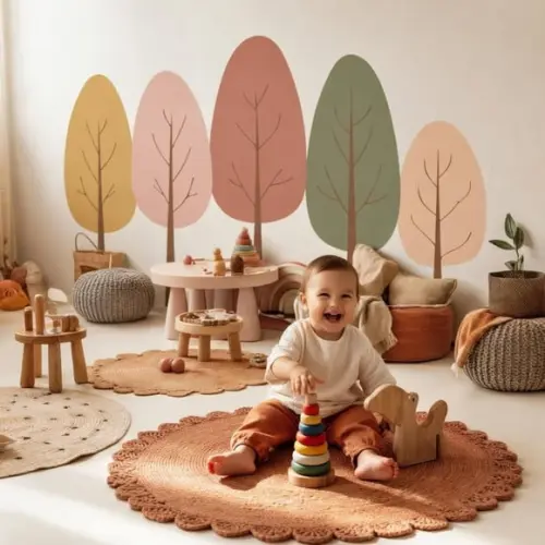 Adesivo de Parede Infantil Árvores Coloridas Quarto de Bebê