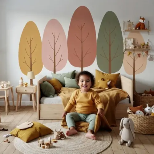 Adesivo de Parede Infantil Bosque Colorido Quarto Infantil