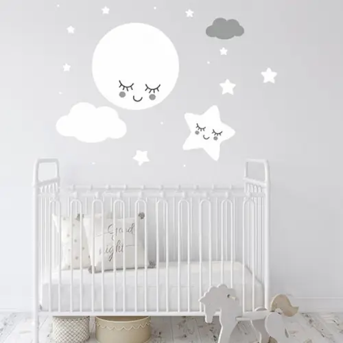 Adesivo de parede lua com carinha/estrelas/nuvens