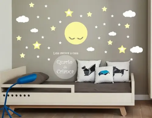 Adesivo de Parede Lua com Estrelas e Nuvens
