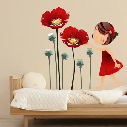 Adesivo de Parede Menina com Flores - Adesivo Menina