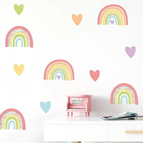 Adesivo de Parede Mini Arco Íris + Corações
