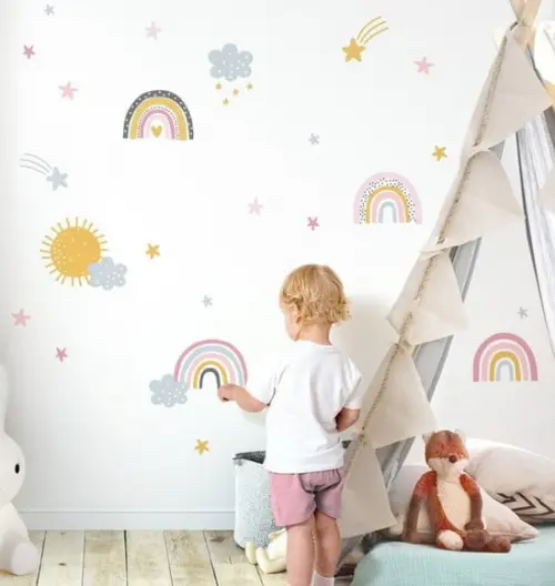 Adesivo de Parede Mini Arco Íris + Sol + Nuvens e Estrelas