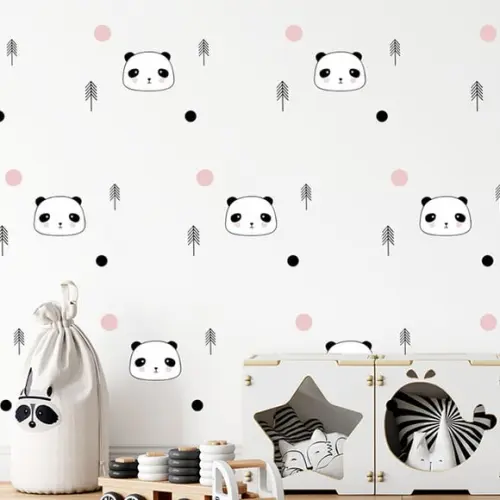 Adesivo de Parede Pandas, Arco Íris, Pinheiros, Bolinhas