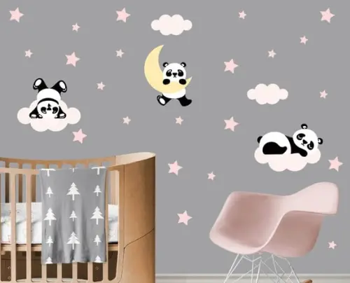 Adesivo de parede pandas nas nuvens