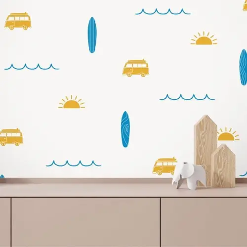 Adesivo de Parede Surf - Ondas - Sol - Pranchas