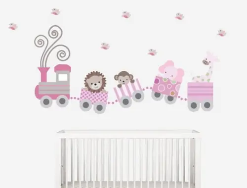 Adesivo de Parede Trenzinho Rosa + Bichinhos