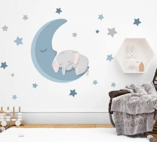 Adesivo elefantinho na lua + estrelas