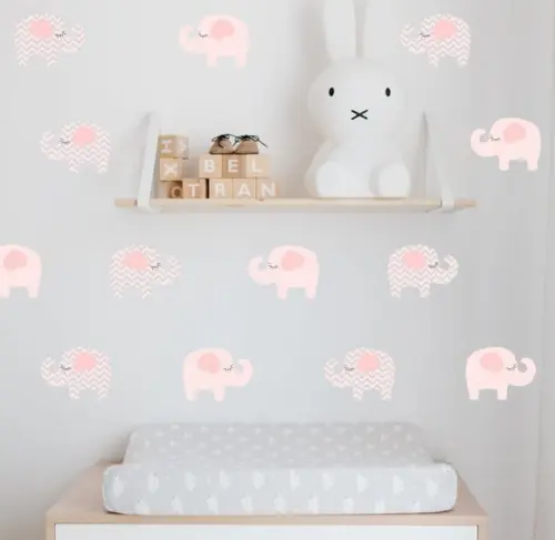 Adesivo elefantinhos rosa e cinza