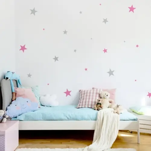 Adesivo estrelas rosa e cinza