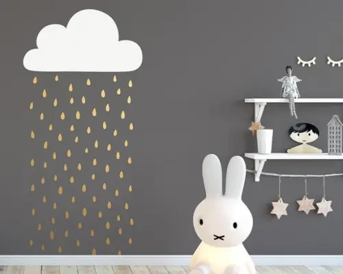 Adesivo nuvem branca + gotas douradas