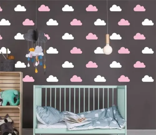 Adesivo nuvens branca e rosa