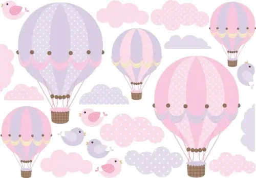 Kit de Adesivo Balões Rosa/lilás - Nuvens - Passarinhos