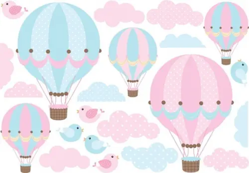 Kit de Adesivo Balões Rosa/azul - Nuvens - Passarinhos
