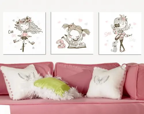 Quadrinhos para Quarto de Menina - Trio de Plaquinhas