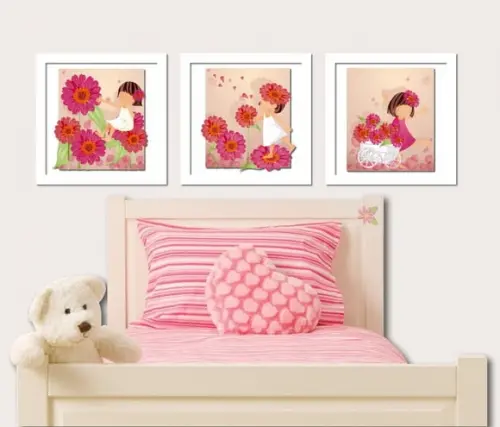 Quadrinhos para Quarto de Menina com Moldura e Vidro