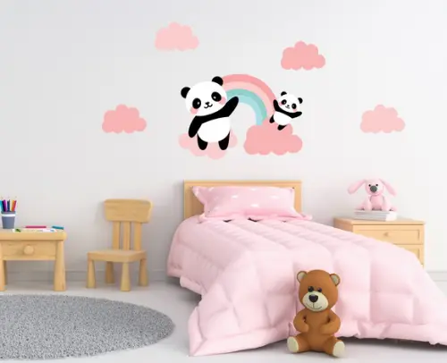 Adesivo Arco Íris - Pandas e Nuvens