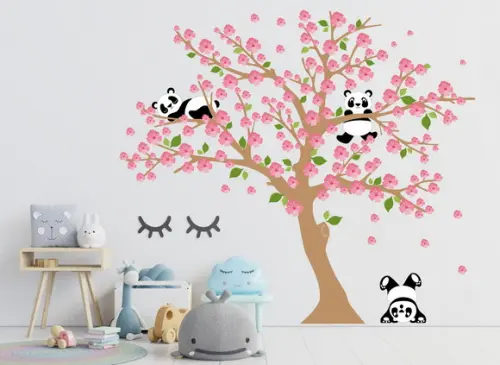 Adesivo de parede árvore com pandas