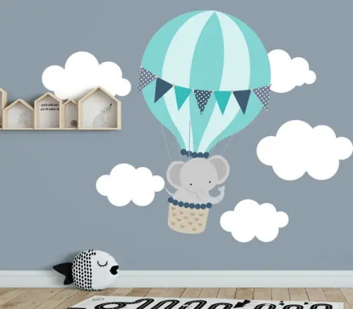 Adesivo de Parede Balão com Elefante e Nuvens