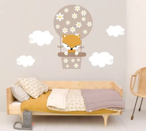 Adesivo de Parede Balão com Raposa e Nuvens