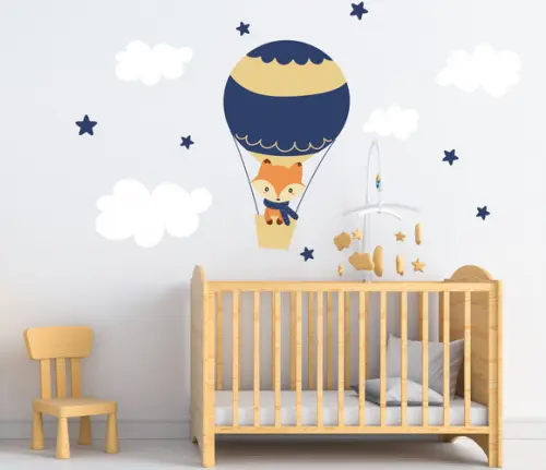 Adesivo de Parede Balão com Raposa e Nuvens