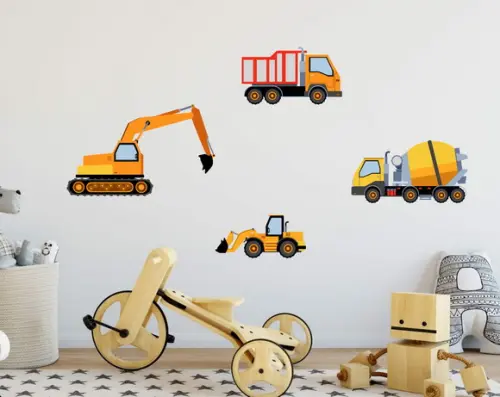 Adesivo de Parede Construção - Adesivo Carrinhos Construção