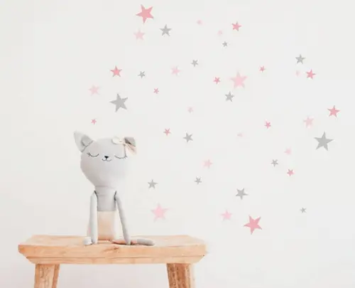Adesivo de Parede Estrelas Cinza e Rosas